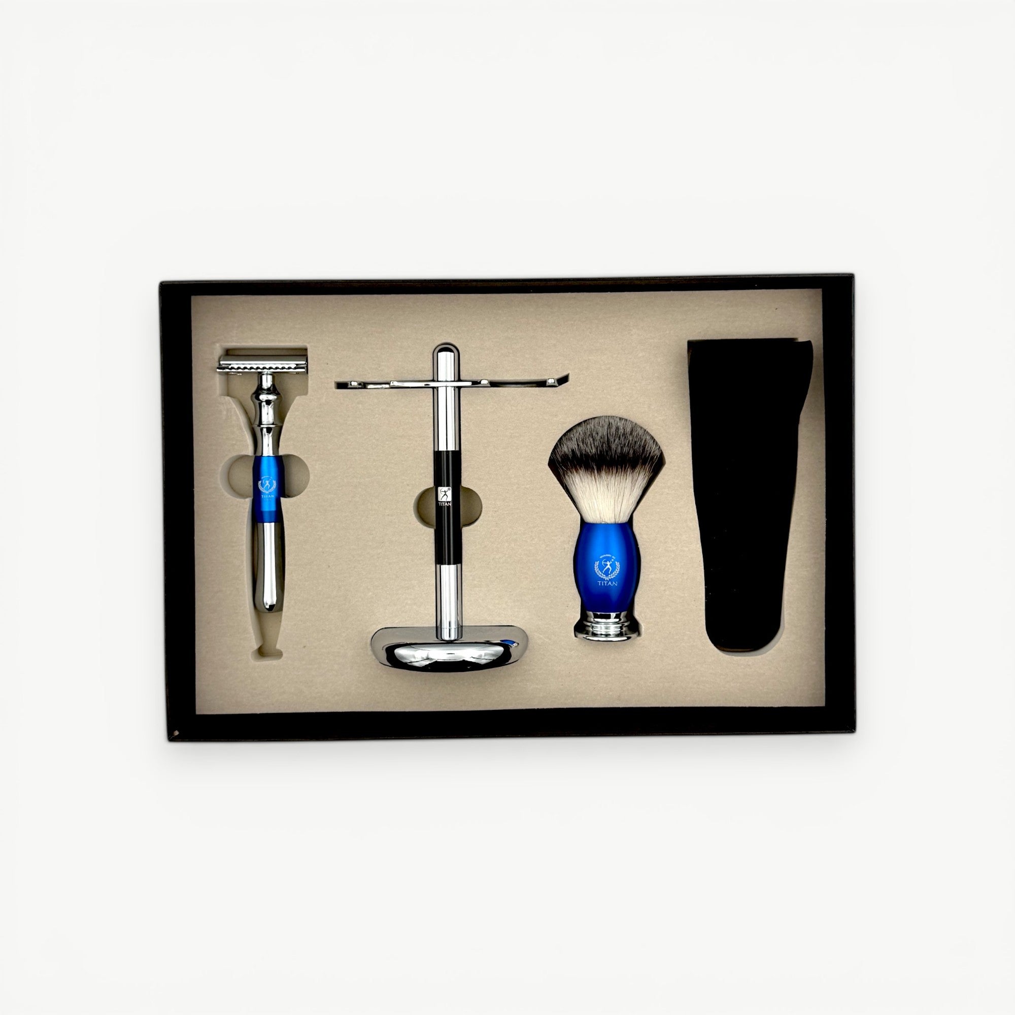 Titan Beard Grooming Kit Blue – Shaving Brush Set for Men