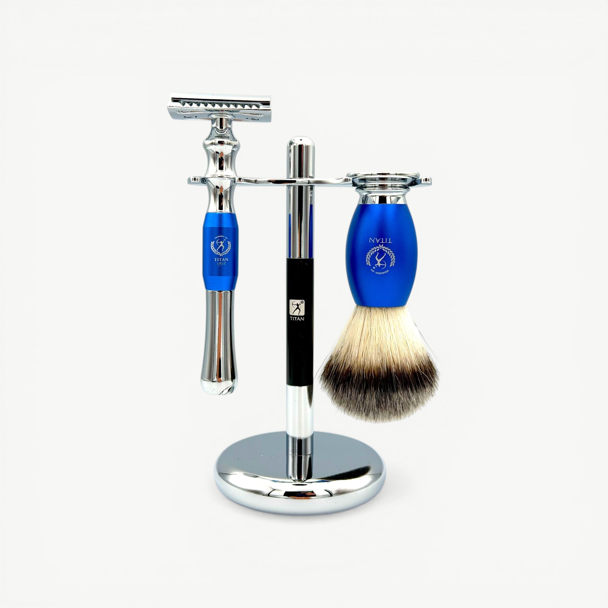 Titan Beard Grooming Kit Blue – Shaving Brush Set for Men