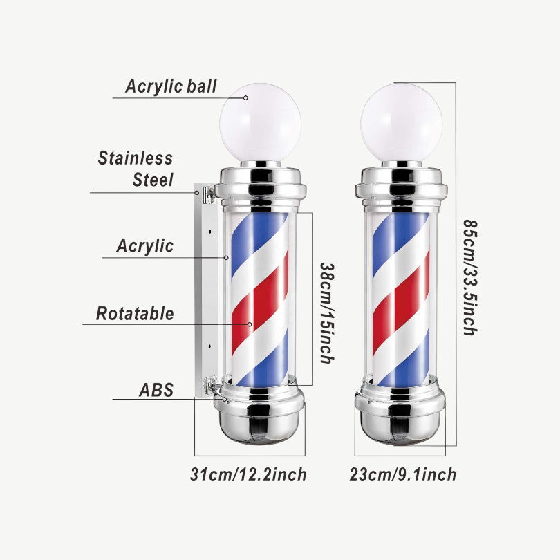 VAIN Classic Barber Pole with Lamp Top – 85 cm